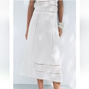 Zara Zw Collection Elegant Embroideted Crochet  Midi Skirt Sz-XL